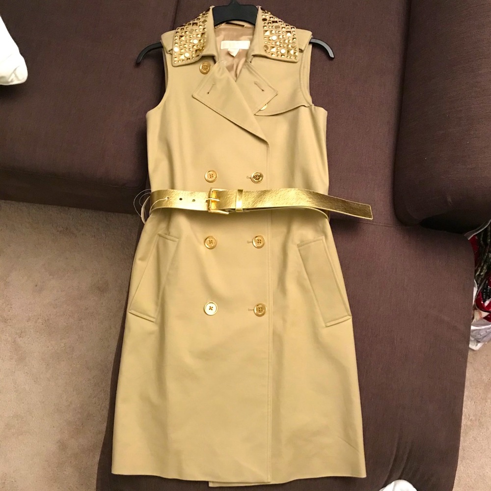 Michael Kors trench coat style gold dress